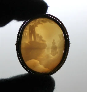 Gorgeous 10K Gold Large Antique Carnelian Cameo Village Scene Oval Brooch/Pin - Picture 1 of 4