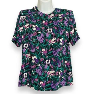 Camicetta floreale vintage manica corta top stropicciato stampa fantasia fiori petite iris - Foto 1 di 13