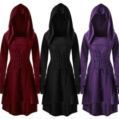 Lace Up Vintage Gothic Style Shirt Hooded Pullover Cross Bandage Women Dress - Image 1 of 4