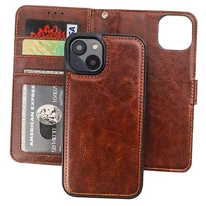 Detachable Wallet Case for iPhone 14 RFID Blocking Card Slots Holder Brown - Picture 1 of 7