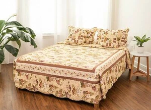 Juego de colchas acolchadas DaDa Ropa de cama Rosas Jardín Floral Marrón Amarillo - Imagen 1 de 11