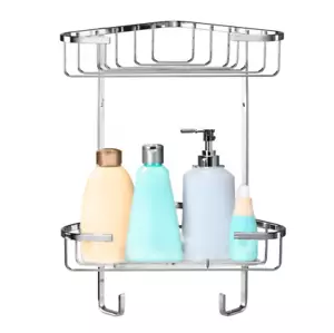 Croydex 2 Tier Corner Shower Caddy, Rust Free Shelf Bathroom Storage Organiser - Picture 1 of 5