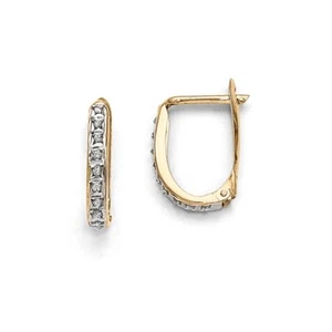 Real 14kt Yellow Gold Diamond Fascination Hinged Hoop Earrings - Picture 1 of 4