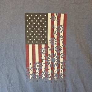 Life Is Good Damen blau Crusher T-Shirt amerikanische Flagge Blumen Kurzarm USA XXL - Bild 1 von 9