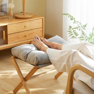 Foot Stool Sofa Ottoman Folding Footrest Bamboo Legs with Soft Bag Chair Seat UK - Picture 1 of 27