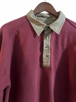 Cabelas Para Hombre 1/4 Botón Pullover Suéter Sudadera Talla L Cuello Borgoña Foto 1 de 4