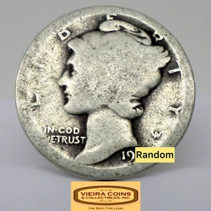 1919-D Mercury Silver Dime, Full Date Heavily Circulated - #G23 - Picture 1 of 2