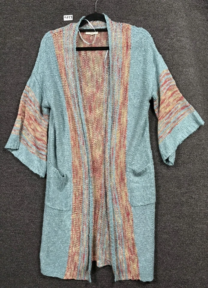Easel Boho Cardigan Sweater Womens M/L Blue Wide Sleeve Lightweight Relaxed Fit  - Image 1 of 4