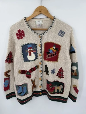 Vintage Hand Knit Susan Bristol 1999 Christmas Cardigan Sweater Size 1W - Image 1 of 4