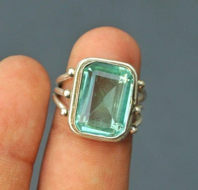 Aquamarine Gemstone 925 Sterling Silver Ring Handmade Jewelry Ring For Gift - Image 1 of 3