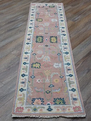 Bohemian Oushak Turkish Rug ,Oushak Turkish Hand Made Contemporary Rug, 2x8 Ft - Image 1 of 4