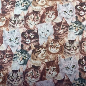 VTG Debbie Cook Cotton Kitten Cat Fabric 2.5yds x42” Screen Print Brown Gray - Picture 1 of 6