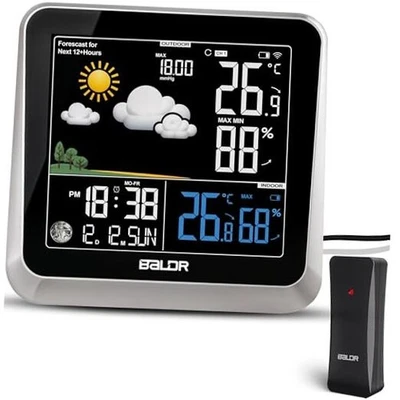  Home Weather Station Clock - Indoor Outdoor Thermometer Wireless with Weather  - Image 1 of 4