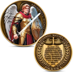 Archangel Michael Challenge Coin - Psalm 91:10-11 Inspirational Religious Coin w - Picture 1 of 12
