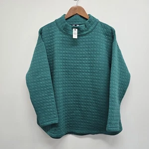 NEW T By Talbots Quilted Mock Neck Pullover Sweatshirt Size Large Petite Teal - Picture 1 of 7