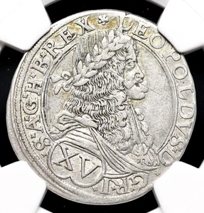 AUSTRIA, Vienna. Leopold I, Silver 15 Kreuzer, 1676, NGC XF40 - Picture 1 of 4