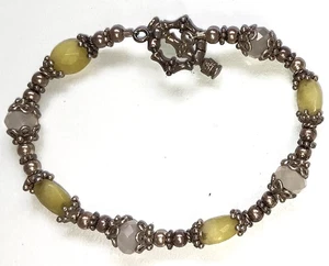 Zitrone, mattweiß Perlen Armband Set in Silber mit Knebelverschluss B12 - Bild 1 von 2