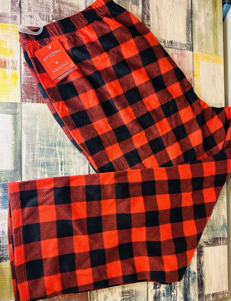 Conjunto de 3 - CALÇAS FEMININAS WONDERSHOP 2X preto xadrez vermelho pelúcia macia NOVO - Imagem 1 de 3