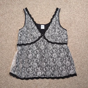 Velrose Spitze Satin Trägertop Damen 2X schwarz weiß kokett romantisch Blumen - Bild 1 von 9