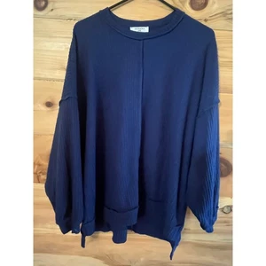Zenana Women's Navy Blue Waffle Knit Oversized Blouse - Picture 1 of 8