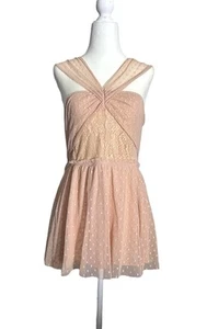 Free People Floral Lace Polka Swiss Dot Keyhole Cutout Top Peach Pink Medium - Picture 1 of 9