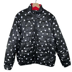 Disney Women’s Minnie Mouse Reversible Polka Dot Puffer Coat Size Large Pockets  - Picture 1 of 7