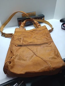 LUCKY BRAND Abbey Road Leather Boho Fold-Over Crossbody Messenger Bag - Brown - Picture 1 of 22