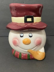 Youngs Heartfelt Creations Ceramic Snowman Candy  Jar 6" Christmas 2001 Frosty - Picture 1 of 11