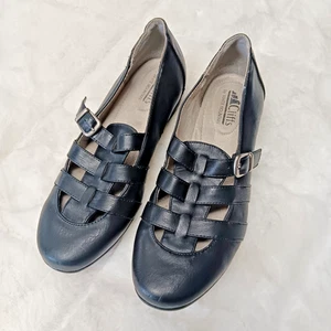 Flache schwarze eng anliegende Sandalen Slipper mit Schnallenverstellung Größe 7,5 M - Bild 1 von 16