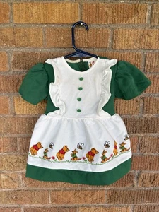 Vtg Sears Winnie The Pooh Roo Dress 70s Embroidered Apron Green Strings 2T - Picture 1 of 7