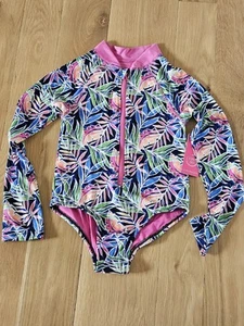Vince Camuto Girls 12 1 Pc Rash Guard Bodysuit Swimsuit Long Sleeve Pink Blue - Picture 1 of 3