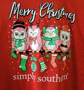 NWT Simply Southern Christmas Owls Youth Large T-Shirt Long Sleeve - Picture 1 of 7