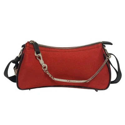 Auténtico bolso de hombro DIOR/ChristianDior - rojo negro plata fibra química cuero Foto 1 de 4