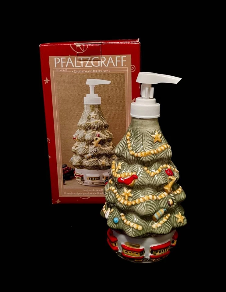 PFALTZGRAFF HERENCIA NAVIDEÑA ~ LOCIÓN ESCULPIDA DE 10 OZ ~ BOTELLA DE JABÓN ~ ÁRBOL ~ TREN ~ NUEVO Foto 1 de 1