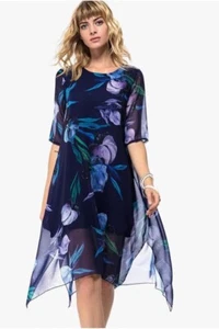 Stunning Floryday Floral Blue Chiffon A-line Asymmetrical Hem Dress. Large BNWT! - Picture 1 of 11