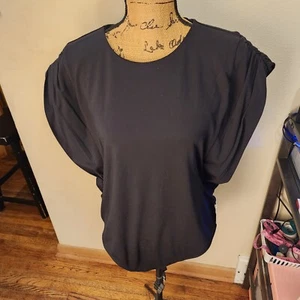 Express Black Ruffled Short Sleeve Crew Neck Button Up Bodysuit NWT Size XL - Picture 1 of 7