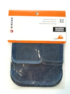 Singer 079 DENIM IRON-ON PATCHES (12) Repair Clothing Jeans (Sizes in Photo #4) - Image 1 of 4