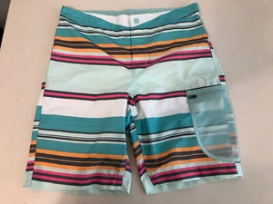 GREEN STRIPED NORTH FACE SWIM TRUNKS BOARD SHORTS YOUTH BOYS XL 18/ - Picture 1 of 4