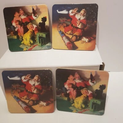 VTG Coca Cola Christmas Coasters Lot Of 4 Cardboard Cork - Image 1 of 4