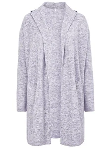 Ladies Mid Length Hooded Cardigan Pockets Edge to Edge Plus Sizes Grey BNT - Picture 1 of 4