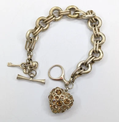 Brazalete con colgante de corazón de diamantes de imitación ámbar cadena tono oro pálido fósil Foto 1 de 4