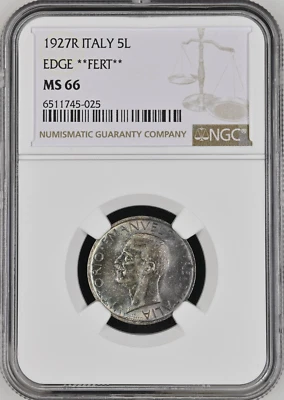O892, Italy, Vit. Emanuele III, 5 Lire 1927 R, Rome Mint, NGC MS66, Top Pop 1/6! - Image 1 of 3