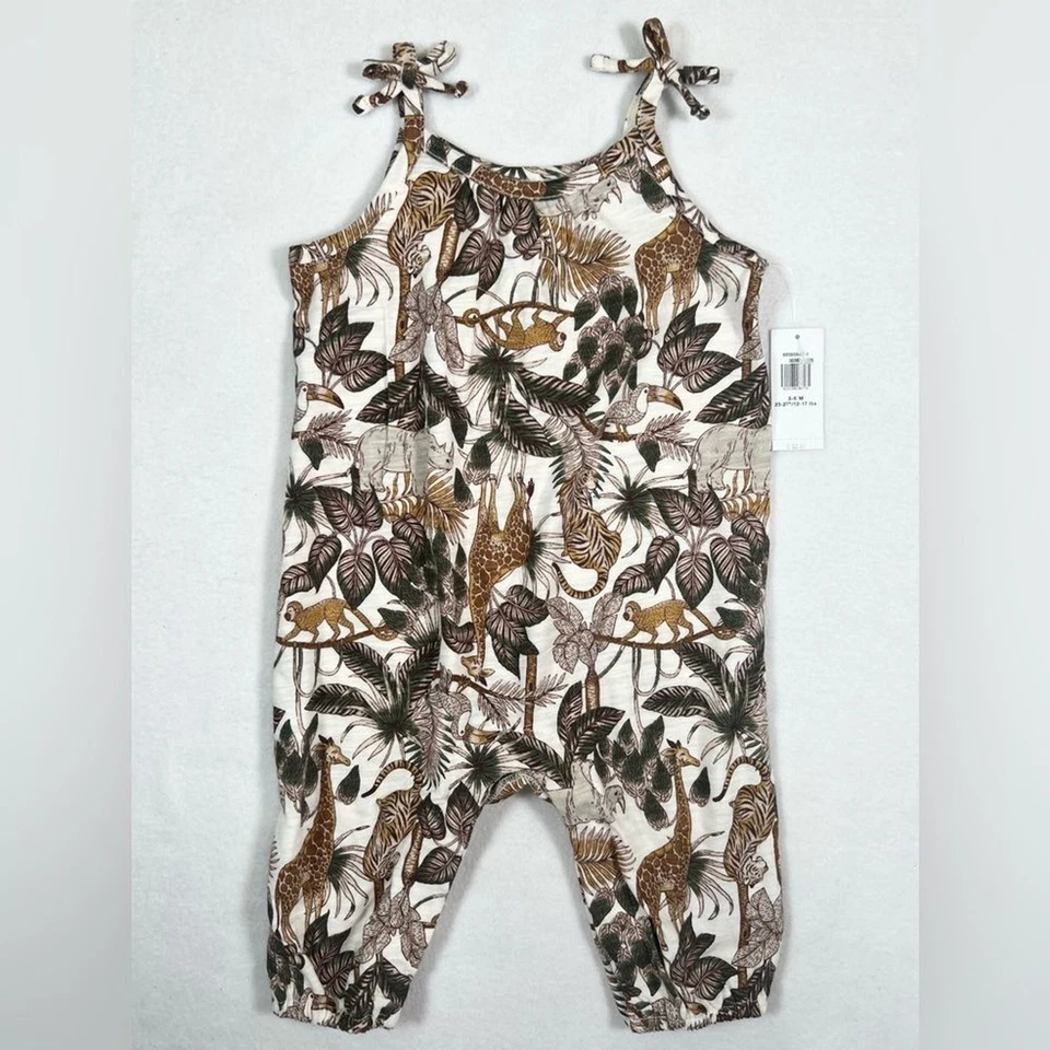 ANTIGUO AZUL MARINO NUEVO CON ETIQUETAS Bebé Niña Selva Safari Jirafa Mameluco 3-6m Estampado Animal África Foto 1 de 4