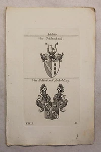 Kupferstich Wappen Familie Von Schlümbach & Von Schlutt 1825 Heraldik Bayern xz - Bild 1 von 1