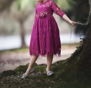 Trish Scully Girls' BELLA RAFAELA ORCHID Lace Dress NWT Plum Size 8 Flower Belt - Picture 1 of 8