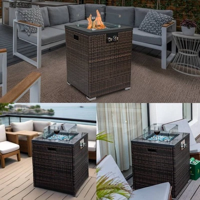 24" Propane Gas Fire Pit Table 50000 BTU Rattan Square Outdoor Fireplace Heater - Image 1 of 4