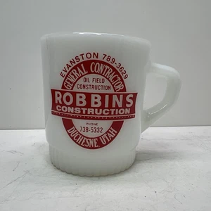 Vintage Fire King Anchor Hocking Milchglas Becher ROBBINS Construction Duchesne Utah - Bild 1 von 10