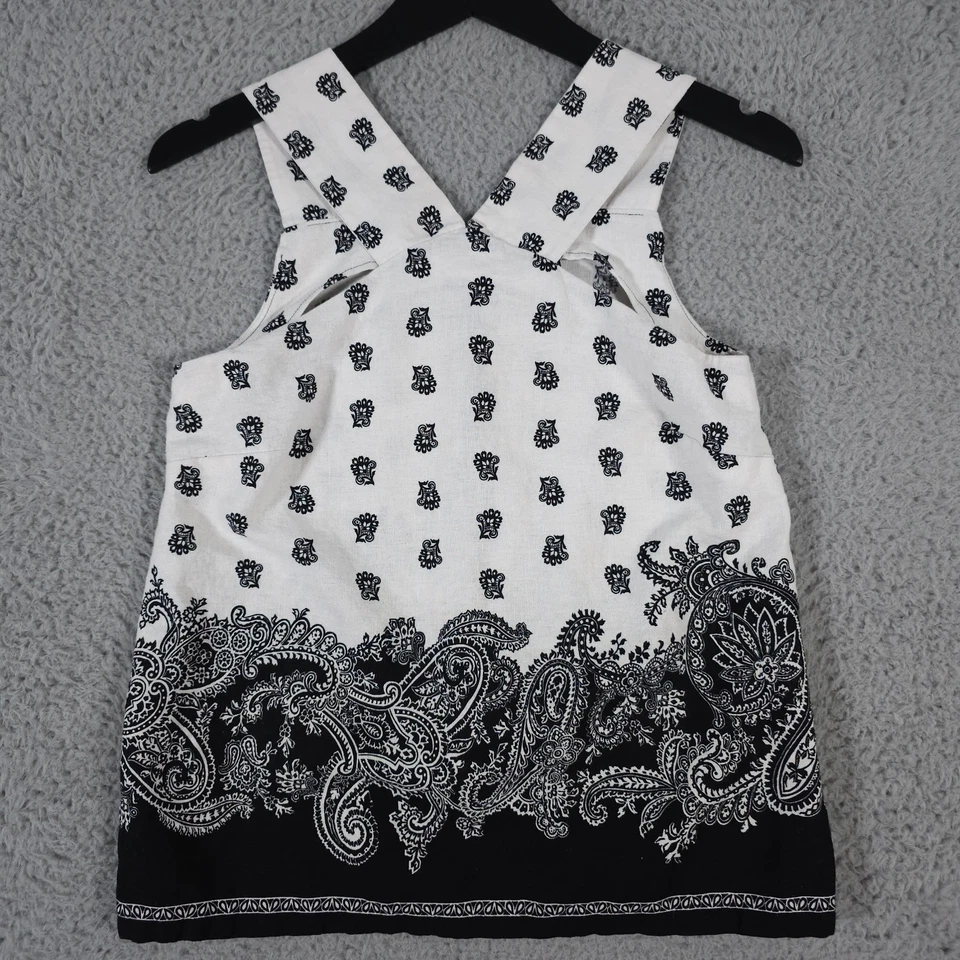 Рубашка женская Ann Taylor XXS белая черная с бретелью через шею верх льняная смесь задняя молния - Изображение 1 из 4