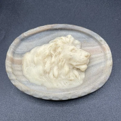 "Hebilla de cinturón de león de piedra tallada vintage piedra ovalada 3,75""x2,75""" Foto 1 de 4