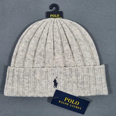 Polo Ralph Lauren Mens Skull Cap Knit Beanie Gray Wool Nylon Blend NWT FREE SHIP - Image 1 of 4